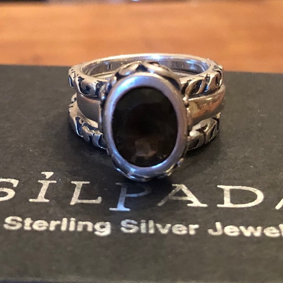 Vintage Silpada Sterling Silver Smoky Quartz Ring Set R1384 Size 6 - Picture 12 of 16